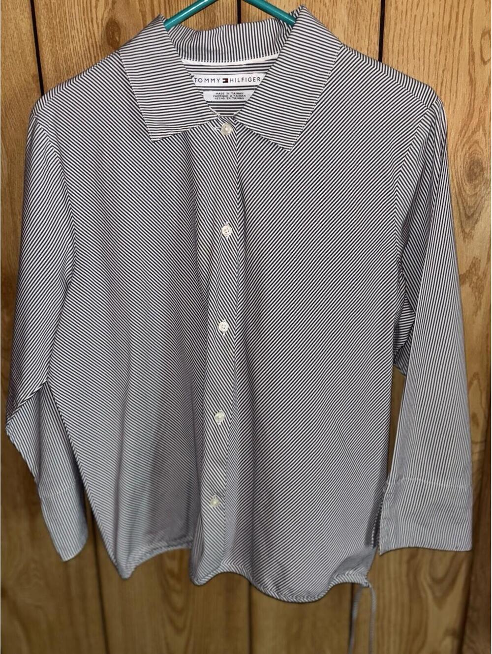 Tommy Hilfiger Blue White Stripe Oxford Button Up Blouse Women’s 14